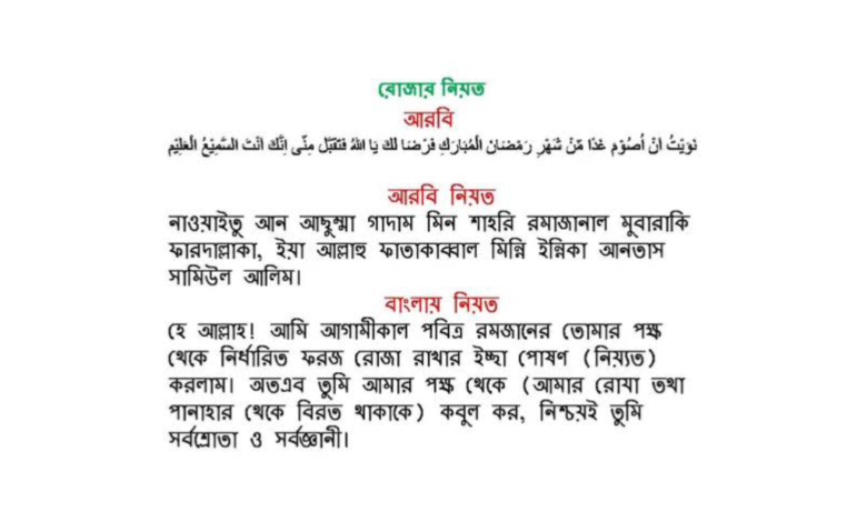 রোজার আরবি নিয়ত