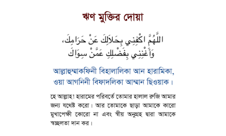 ঋণ পরিশোধের দোয়া আরবি