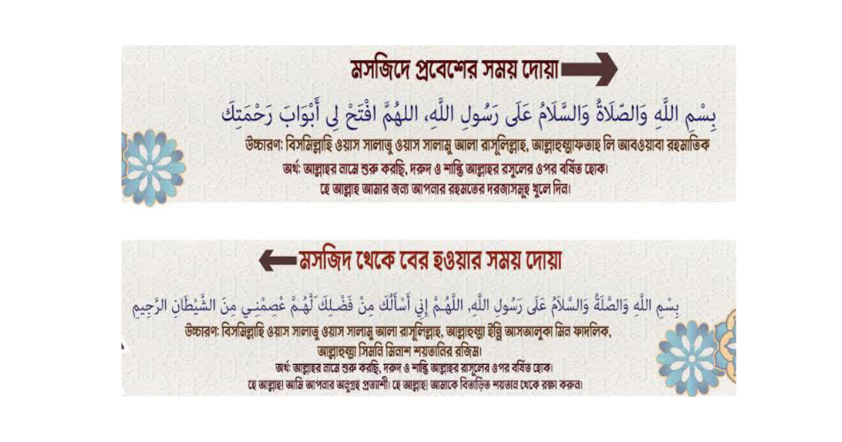 মসজিদে প্রবেশ ও বের হওয়ার দোয়া